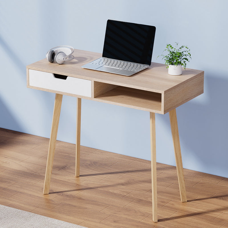 Artiss Computer Desk 90cm Oak Drawer Cabinet Shelf