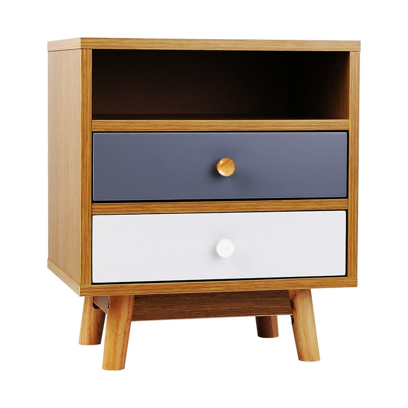 Artiss Bedside Table 2 Drawer Oak with Shelf Storage