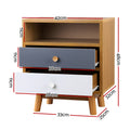 Artiss Bedside Table 2 Drawer Oak with Shelf Storage