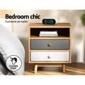 Artiss Bedside Table 2 Drawer Oak with Shelf Storage