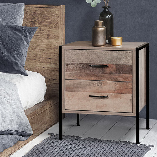 Artiss Bedside Table 2 Drawer Nightstand BARNLY White