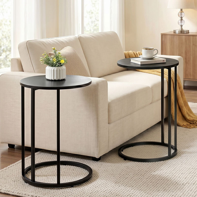 Artiss C Shaped End Table Set 2 Round Black Coffee Side Table