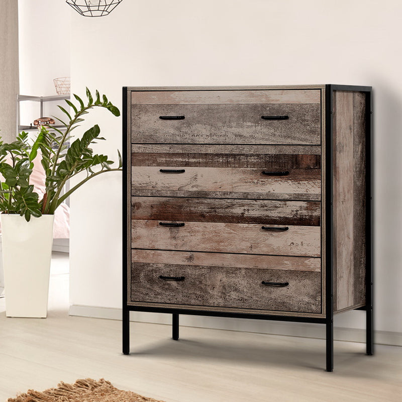 Artiss 4 Chest of Drawers BARNLY Oak Wood Storage