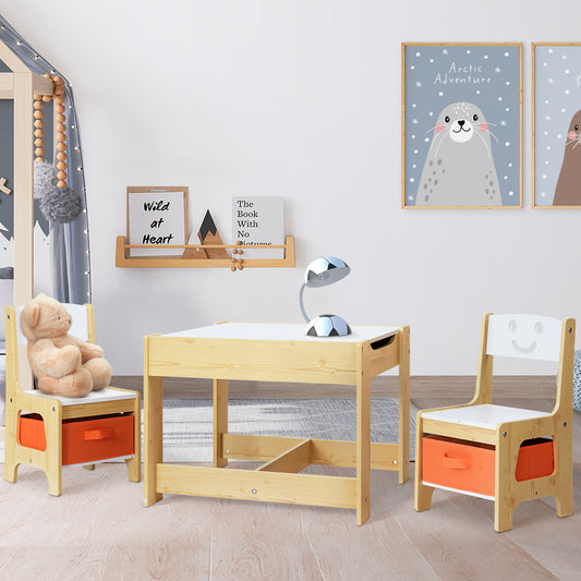 Keezi 3PCS Kids Table Chairs Set Activity Desk Chalkboard Storage