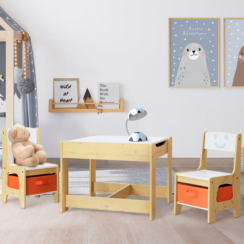 Keezi 3PCS Kids Table Chairs Set Activity Desk Chalkboard Storage