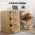 Artiss Computer Desk 120cm Drawer Rattan Oak Home Office Study Table