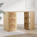 Artiss Computer Desk 120cm Drawer Rattan Oak Home Office Study Table
