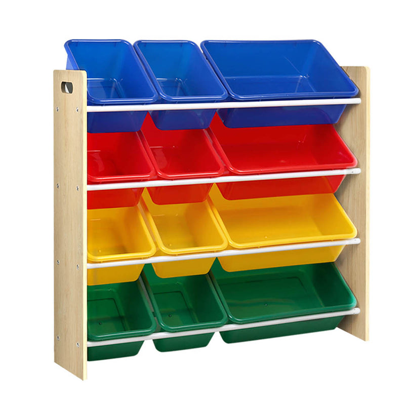 Keezi Kids Toy Box 12 Bins Bookshelf Organiser Storage Rack