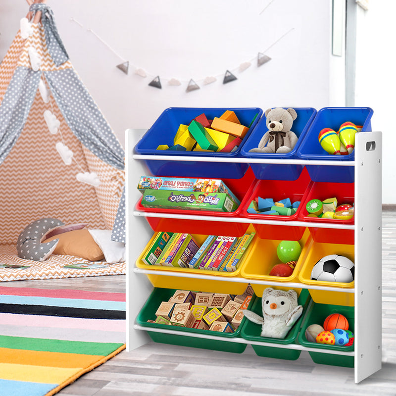 Keezi Kids Toy Box 12 Bins Bookshelf Organiser Storage Rack