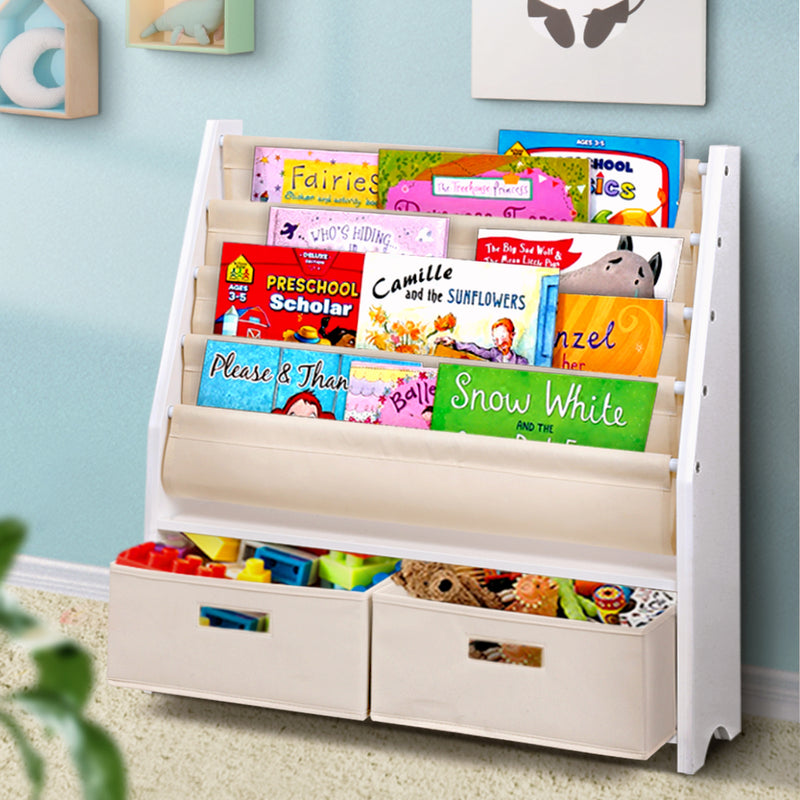 Keezi 4 Tier Kids Bookshelf Magazine Rack Organiser Drawer