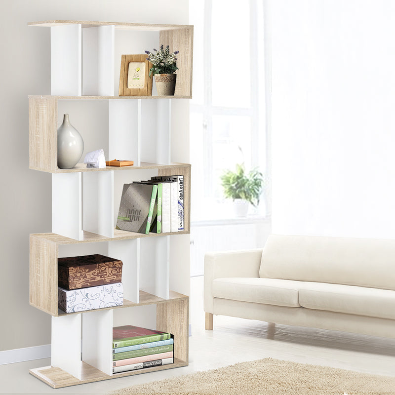 Artiss 5 Tier Bookshelf White Oak Storage Shelves