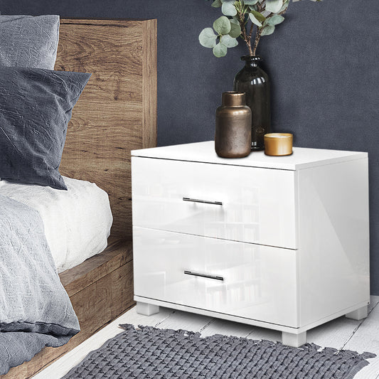 Artiss Bedside Table 2 Drawers High Gloss White
