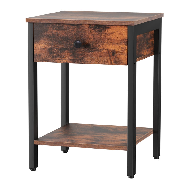 Artiss Bedside Table 1 Drawer Shelves Walnut Nightstand