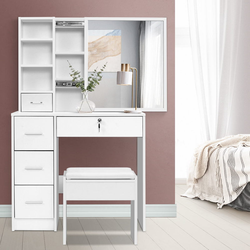 Artiss Dressing Table White Sliding Mirror Stool Set Diane
