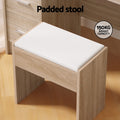 Artiss Dressing Table 10 LED Bulbs Wood Stool Mirror