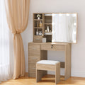 Artiss Dressing Table 10 LED Bulbs Wood Stool Mirror