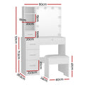 Artiss Dressing Table White LED Bulbs Stool Set