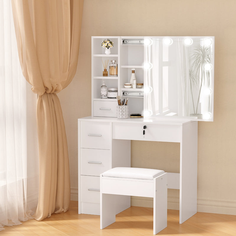 Artiss Dressing Table White LED Bulbs Stool Set