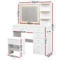 Artiss LED Vanity Dressing Table Desk Set White Stool