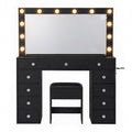Artiss Dressing Table Charging Station LED Vanity Desk Set Stool Glass Top Make up Mirror Storage Drawer Black