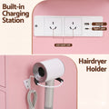 Artiss Dressing Table Charging Station LED Vanity Desk Set Stool Glass Top Make up Mirror Storage Drawer Pink