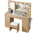 Artiss Dressing Table Vanity Desk w/ Stool LED Bulbs Wood