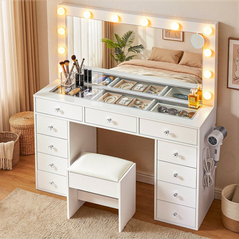 Artiss Dressing Table Vanity Desk LED Mirror Stool White