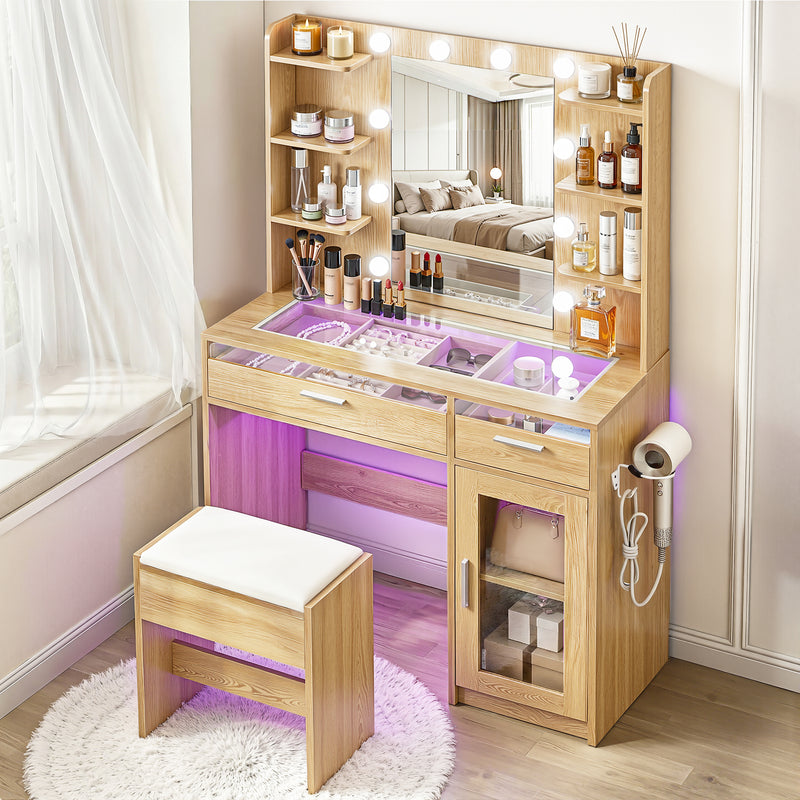 Artiss Dressing Table Vanity Desk 10 LED RGB Light Wood