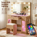 Artiss Dressing Table Vanity Desk LED RGB Light Wood