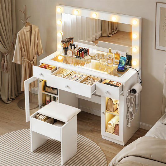 Artiss Dressing Table Vanity Desk LED RGB Light White