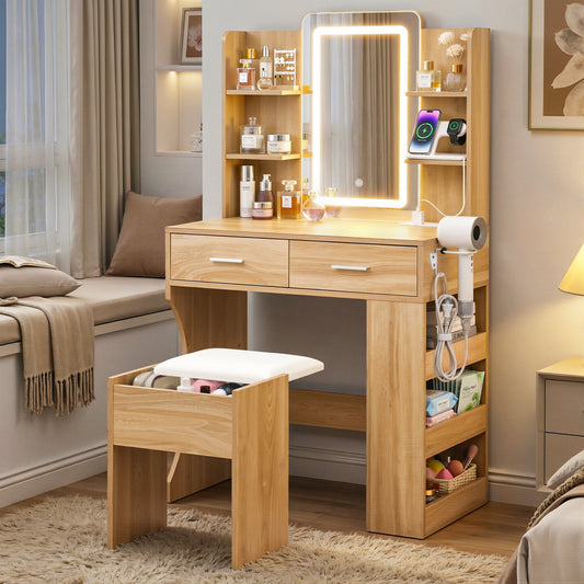 Artiss Dressing Table LED Vanity Desk Wood with Stool
