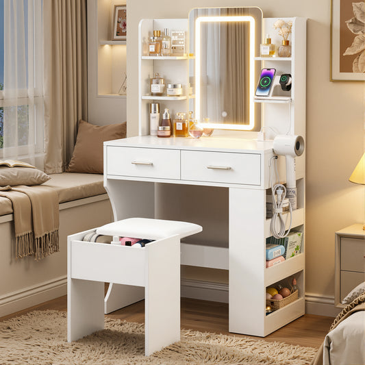 Artiss Dressing Table LED Vanity Desk White Stool