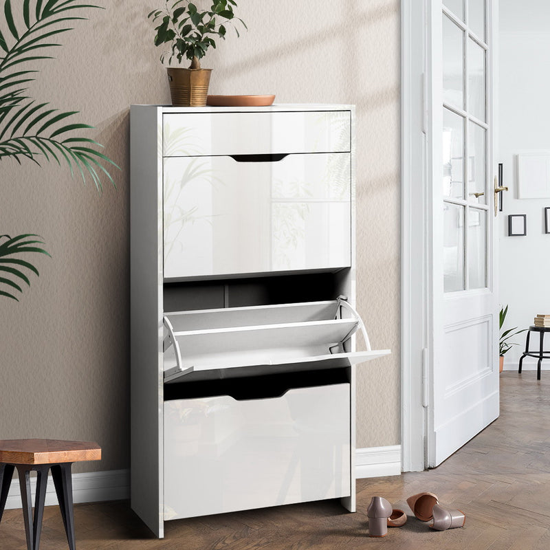Artiss Shoe Rack Cabinet 24 Pairs White Luna Storage Organiser