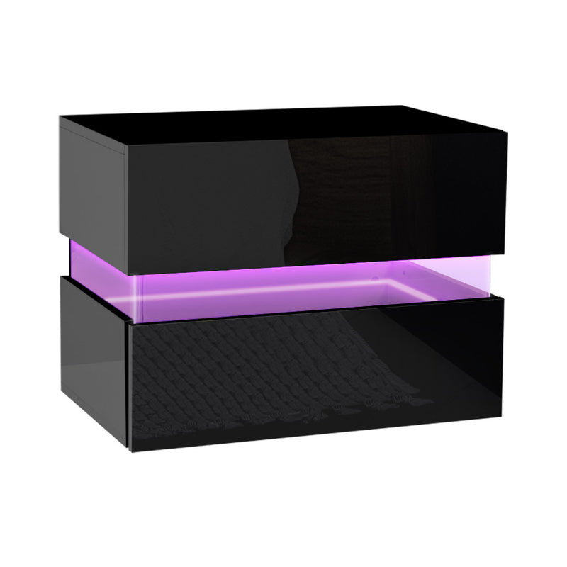 Artiss LED Bedside Table 2 Drawers Black