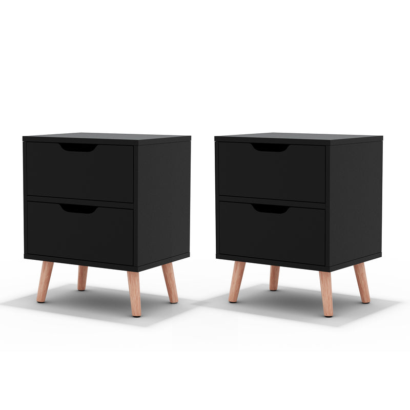Artiss Bedside Table 2 Drawers Black 2 Pack