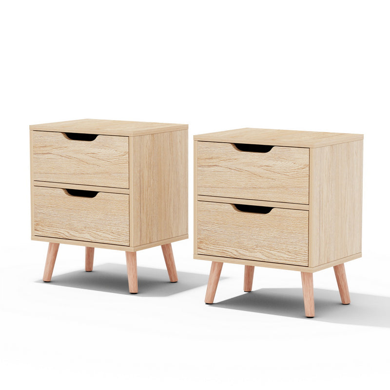 Artiss Bedside Table 2 Drawer Pine 2 Pack