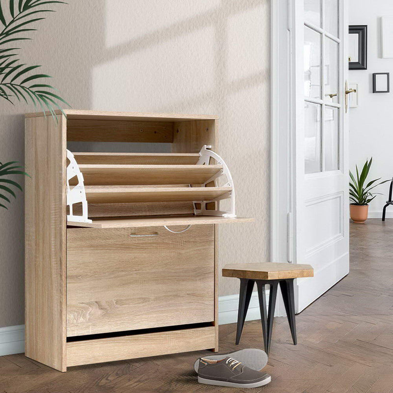 Artiss Shoe Rack Cabinet 24 Pairs 3-Tier Wood Storage