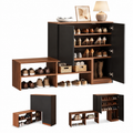 Artiss 2-IN-1 Shoe Cabinet Bench w/ Adjustable Shelf Hallway Walnut & Black