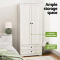 Artiss 2 Door Wardrobe Clothes Storage Organizer White