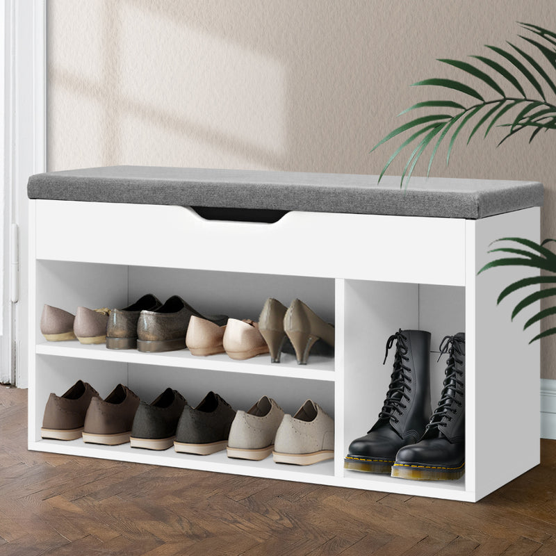 Artiss Shoe Rack Bench Cabinet White 2 Shelf Storage