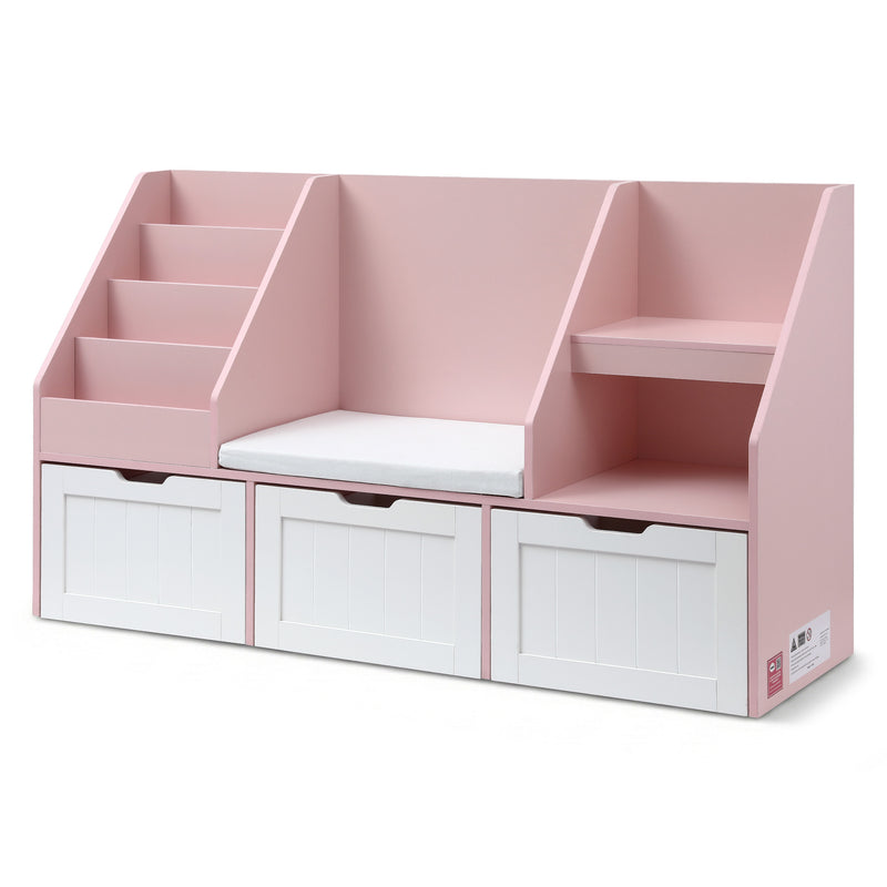Keezi Kids Bookshelf Storage Cabinet Toy Box Bench Seat Pink