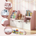 Keezi Kids Bookshelf Storage Cabinet Toy Box Bench Seat Pink