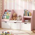 Keezi Kids Bookshelf Storage Cabinet Toy Box Bench Seat Pink