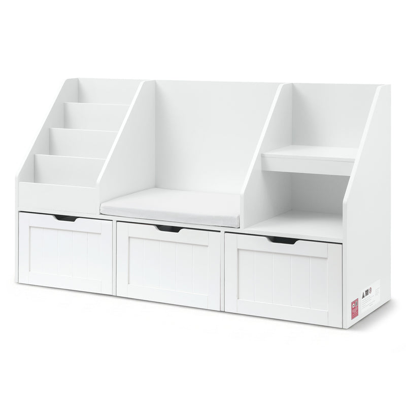 Keezi Kids Bookshelf Toy Box Storage Bench Cabinet White Organiser