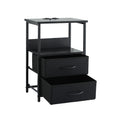 Artiss LED Bedside Table 2 Drawer Charging Station Black Foldable