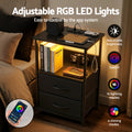 Artiss LED Bedside Table 2 Drawer Charging Station Black Foldable