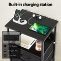 Artiss LED Bedside Table 2 Drawer Charging Station Black Foldable