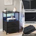 Artiss LED Bedside Table 2 Drawer Charging Station Black Foldable