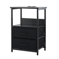 Artiss LED Bedside Table 2 Drawer Charging Station Black Foldable