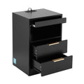 Artiss LED Bedside Table 2 Drawers Charging Station Black